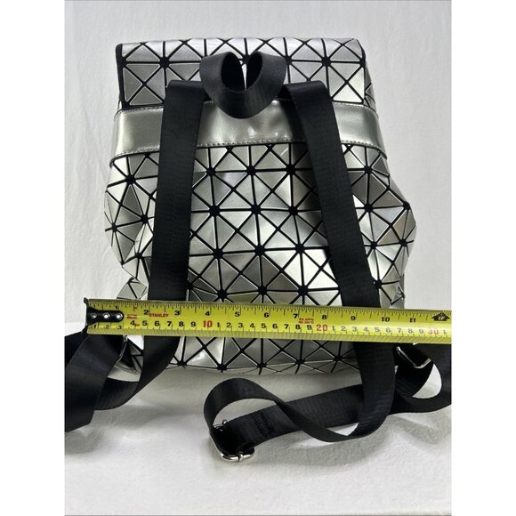 Sondra Roberts Squared Backpack Silver Metallic Geometric Pattern School Bag - Picture 4 of 8